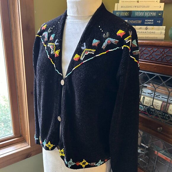 Jayson Younger Wool Blend Hand Beaded and Embroidered Cropped Cardigan - Picture 3 of 15